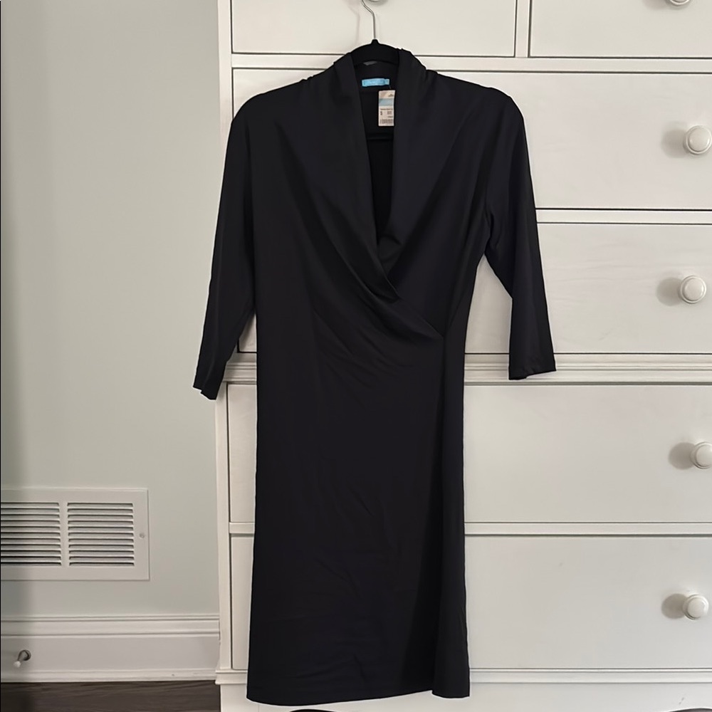 J. McLaughlin Black Panama wrap Dress with 3/4 Sleeves